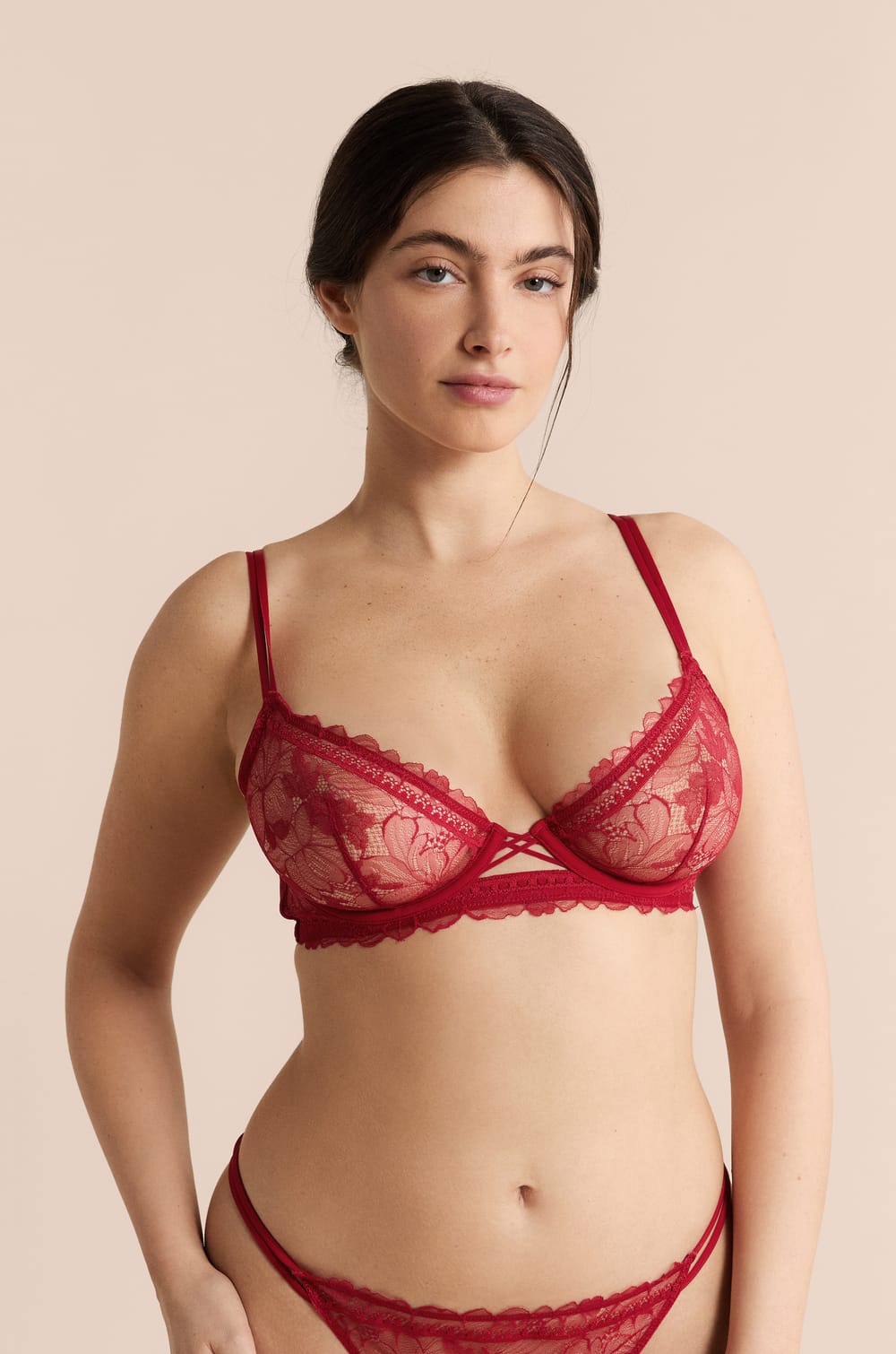 Classic Lace Bra with Ties;${refinementColor}