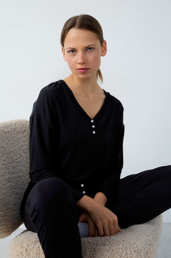 Long-Sleeved Modal Pajama T-Shirt;${refinementColor}