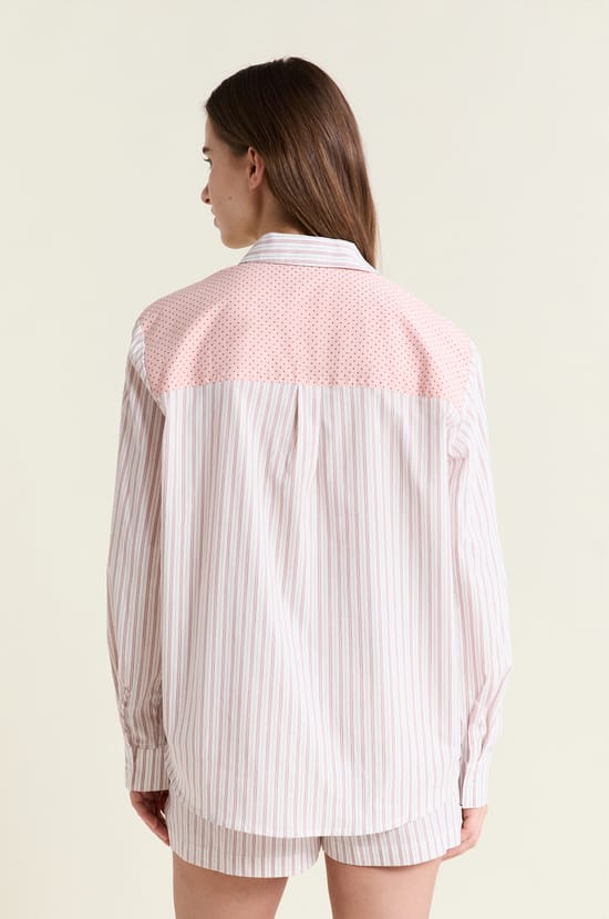 Striped Cotton Pajama Shirt;${refinementColor}