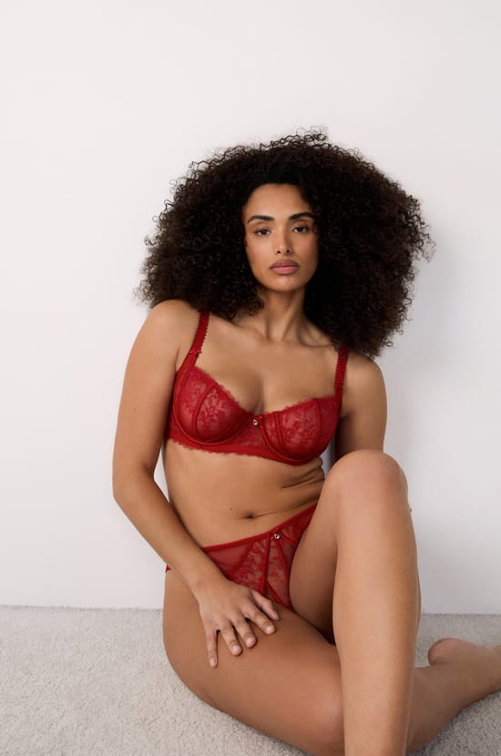 Lace and satin balconette bra;${refinementColor}