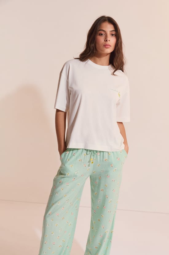 Camiseta de pijama de algod&oacute;n con ilustraci&oacute;n de limones;${refinementColor}