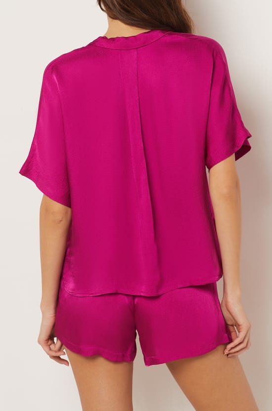 Short-sleeved Satin Pyjama Shirt;${refinementColor}