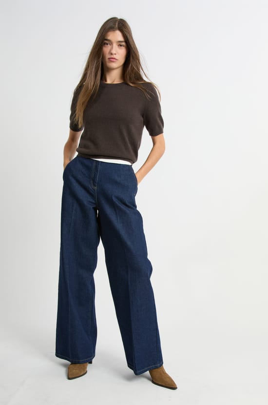 Pull manches courtes en cachemire;${refinementColor}
