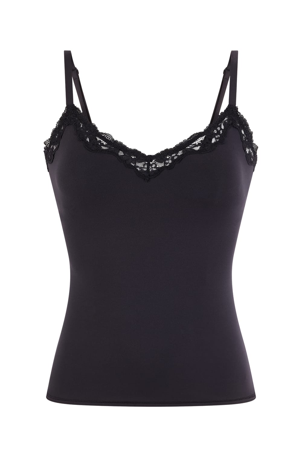 Camisole in microfibre and lace with integrated bralette and pads;${refinementColor}