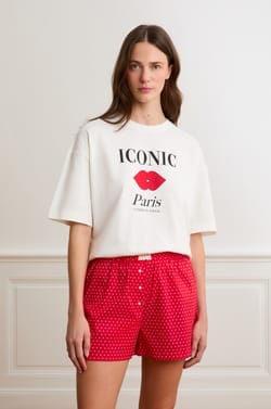 Cotton Pajama T-Shirt With "Paris" Illustration;${refinementColor}