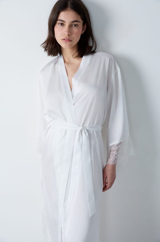 Long Satin Robe with Lace Details;${refinementColor}