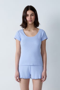 T-shirt de pyjama manches courtes en coton en pointelle;${refinementColor}