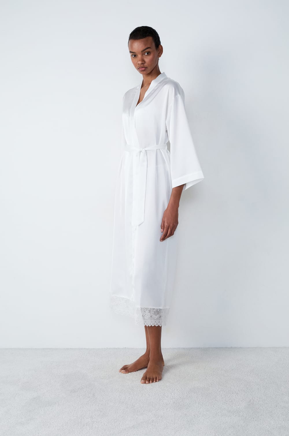 Long Satin Robe with Lace Details;${refinementColor}