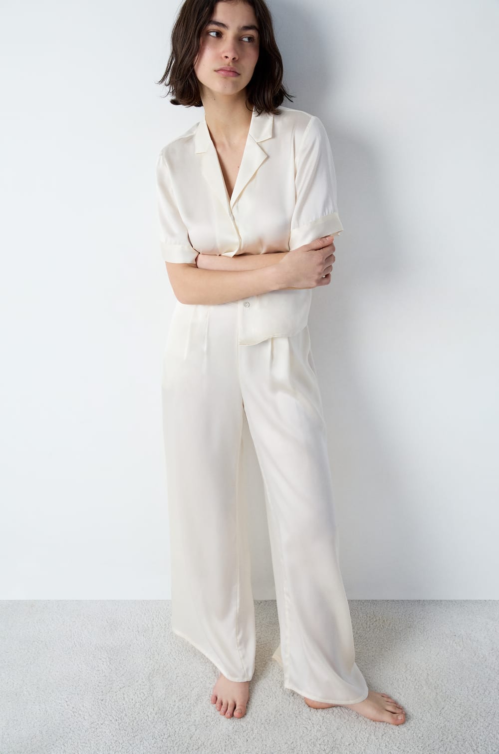 Pantalon de pyjama en soie;${refinementColor}