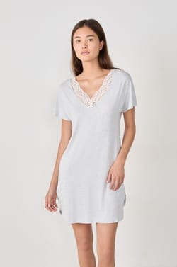 Modal Nightshirt With Lace Neckline;${refinementColor}
