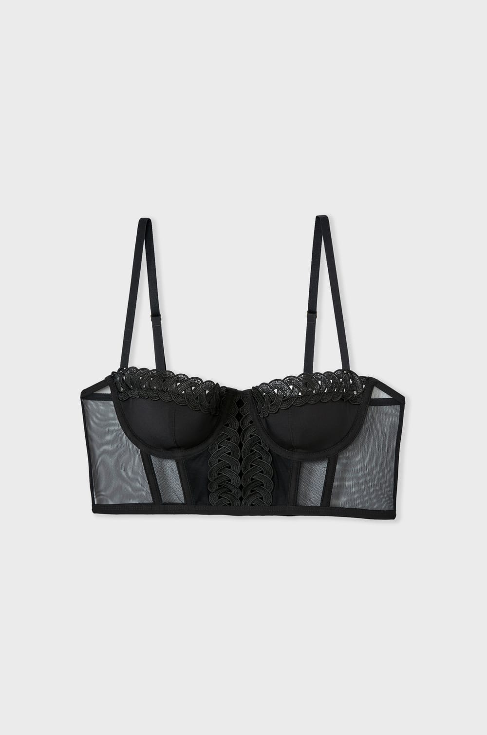 Soutien-gorge bustier coques fines tulle et broderie;${refinementColor}