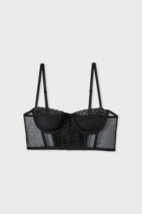 Strapless Bra with Lightly Lined Cups in Tulle and Embroidery;${refinementColor}