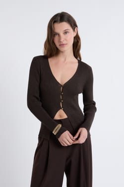 Iridescent Cardigan With Gold Buttons;${refinementColor}