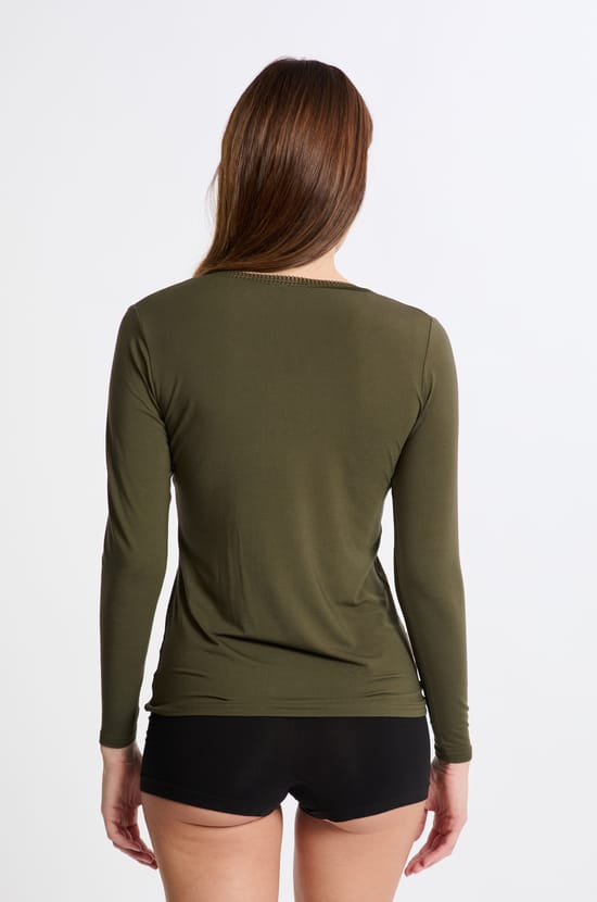 T-shirt col V maille thermique;${refinementColor}