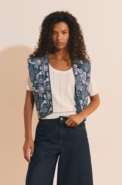 Gilet sans manches en coton &agrave; motif floral;${refinementColor}