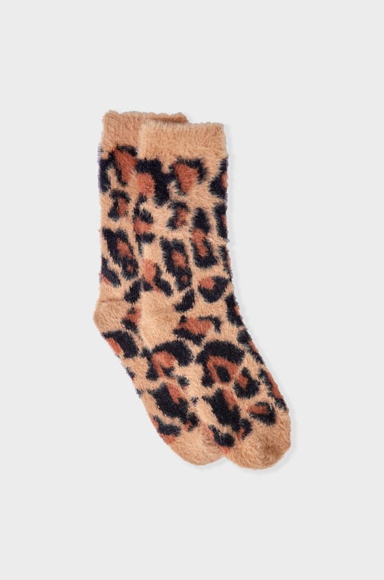 Chaussettes en grosse maille à motif léopard;${refinementColor}