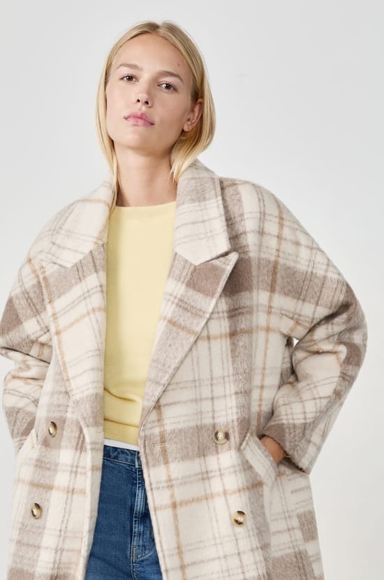 Manteau long à carreaux;${refinementColor}