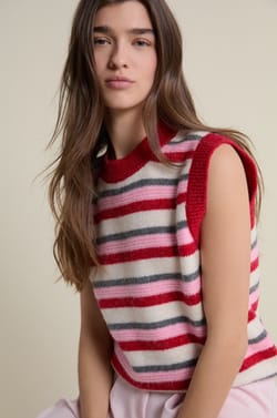 Pull sans manches &agrave; rayures;${refinementColor}