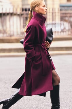 Manteau long ceinturée avec laine;${refinementColor}