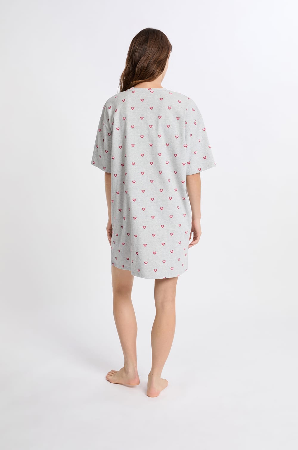 Chemise de nuit en coton à motifs coeurs;${refinementColor}