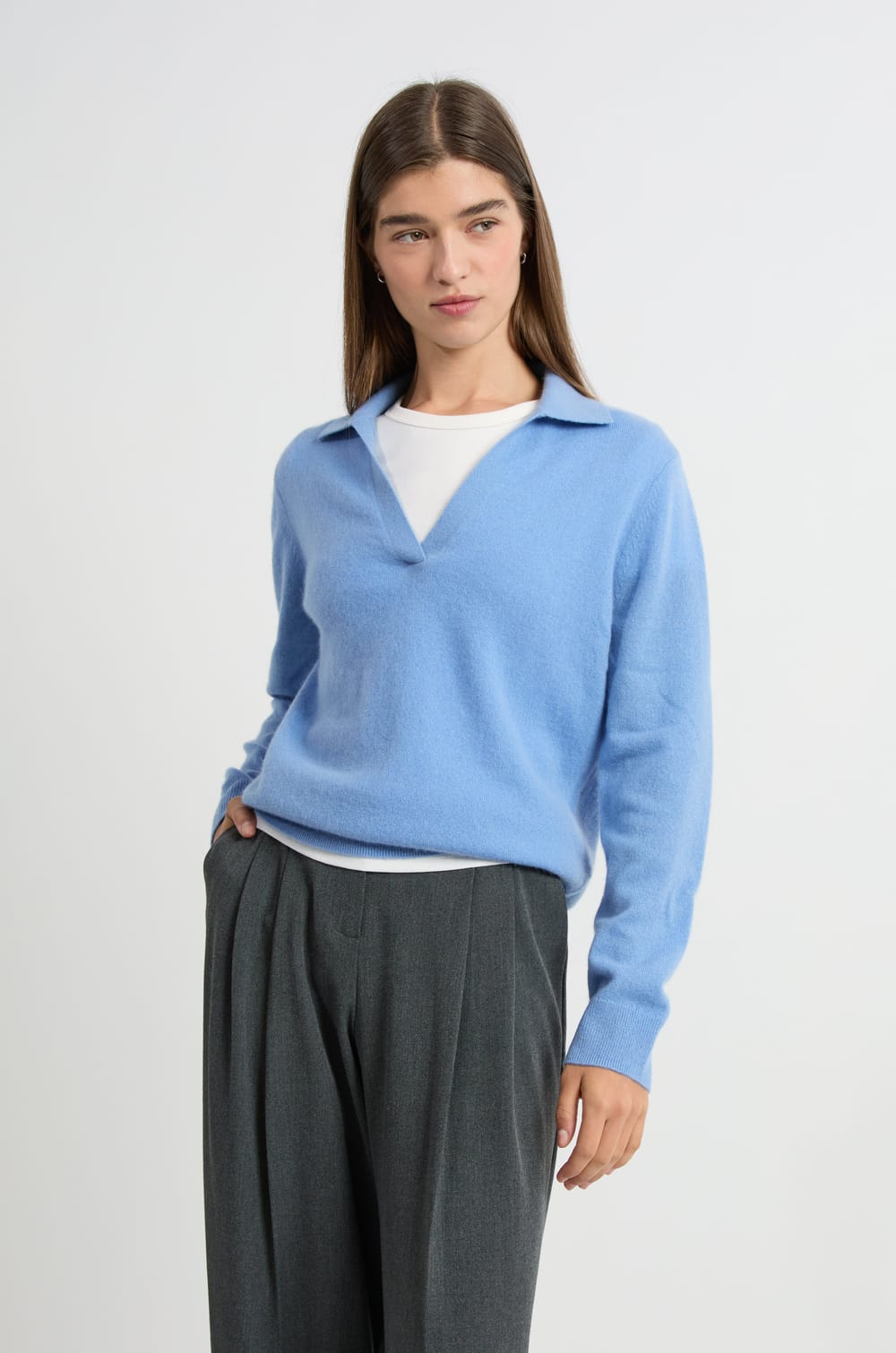 Pull col polo en cachemire;${refinementColor}