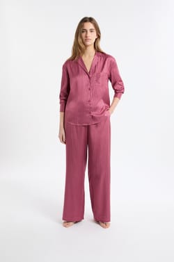 Chemise de pyjama satinée à rayures;${refinementColor}