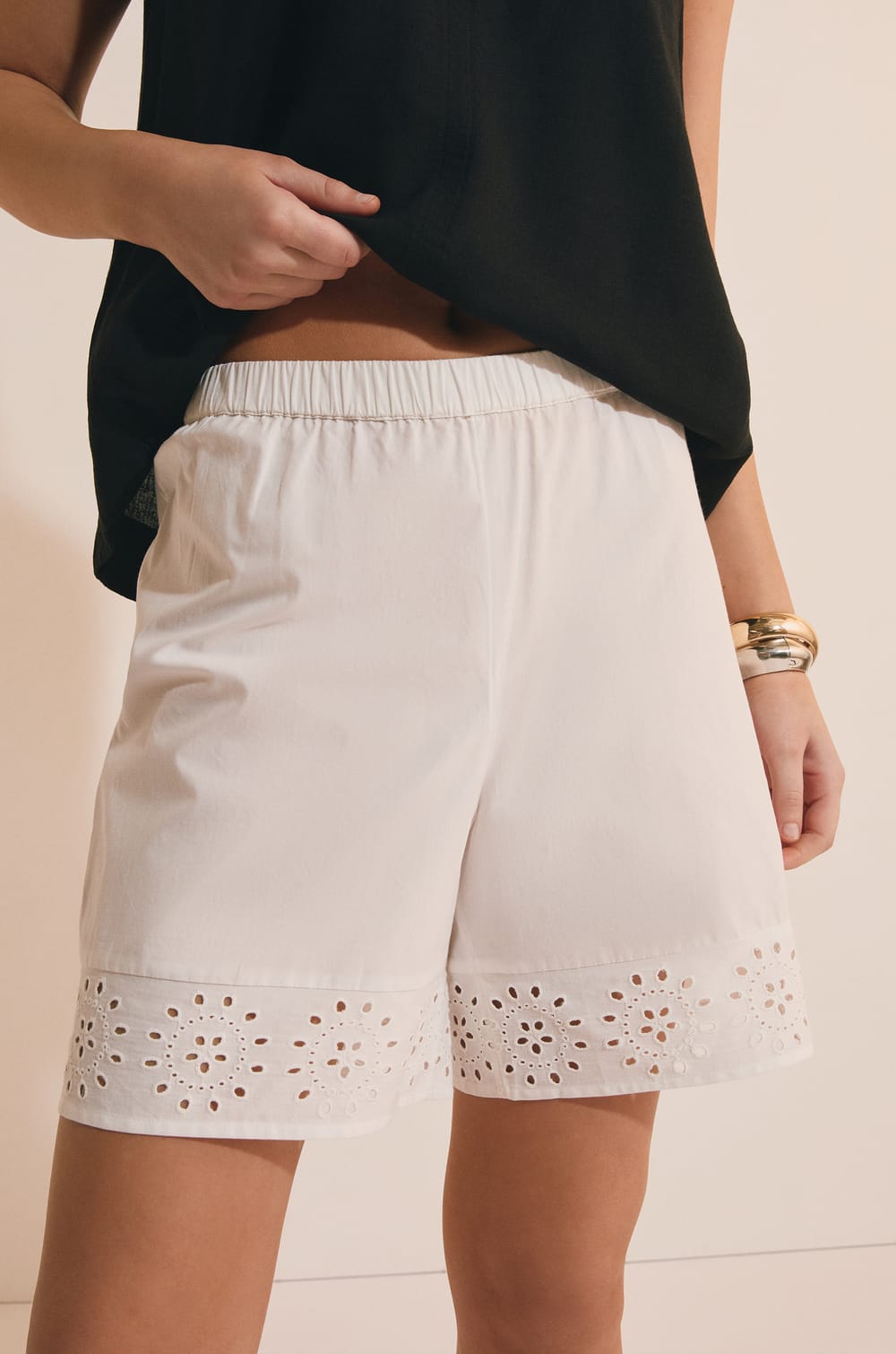 Cotton Bermuda Shorts with Embroidery;${refinementColor}