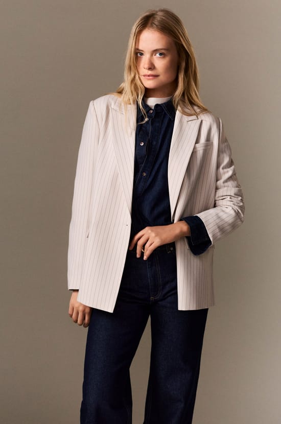 Veste blazer oversize &agrave; rayures;${refinementColor}