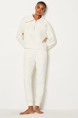 Ribbed pyjama sweatshirt with trucker collar;${refinementColor}