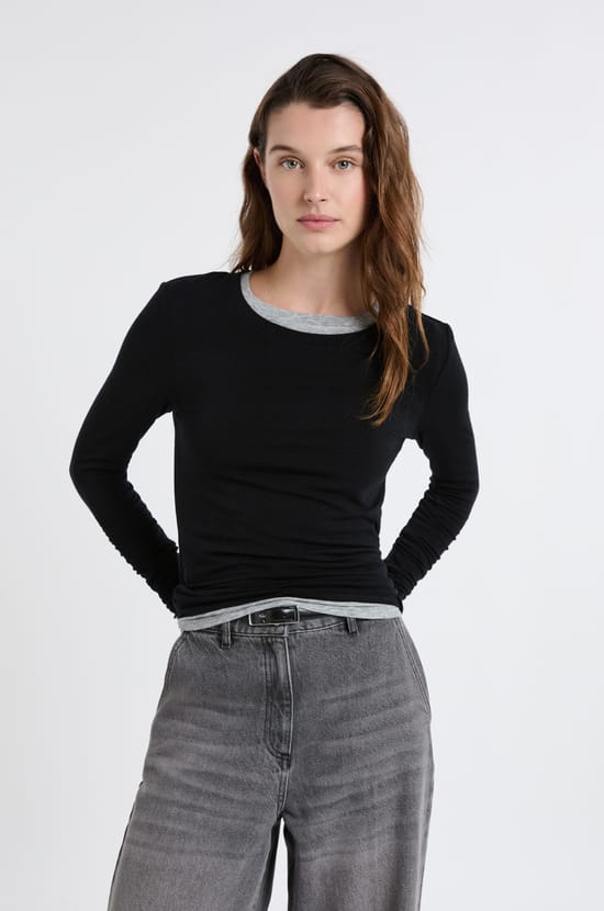 Long-sleeved round neck t-shirt with wool;${refinementColor}