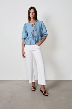 Front-tie shirt with denim effect;${refinementColor}