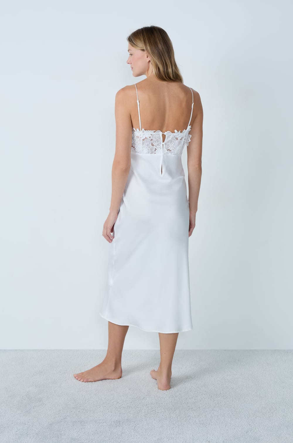 Long Satin Nightdress With Embroidery Details;${refinementColor}