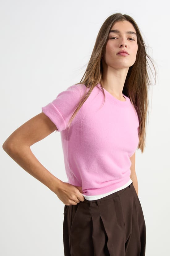 Pull manches courtes en cachemire;${refinementColor}