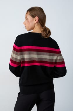 Round Neck Striped and Iridescent Sweater;${refinementColor}