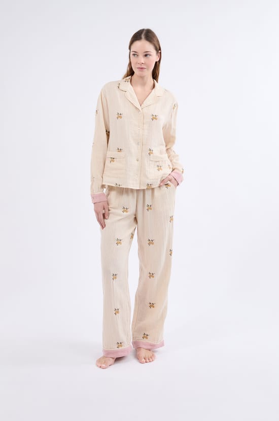 Cotton patterned pyjama shirt;${refinementColor}
