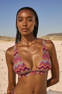 Haut de maillot de bain triangle imprim&eacute; paillet&eacute; avec pads amovibles;${refinementColor}