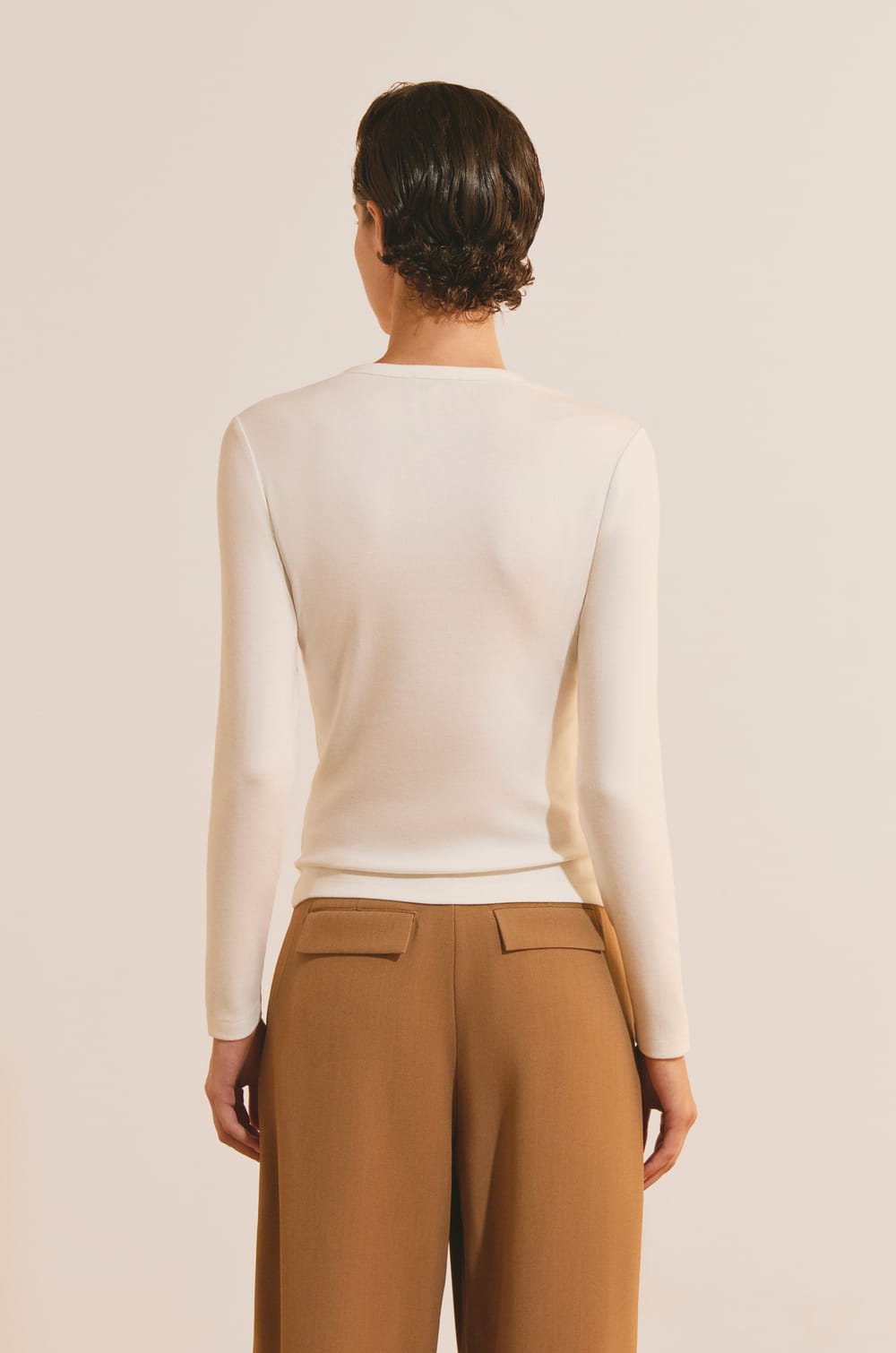 Long-sleeved T-shirt with cotton modal;${refinementColor}