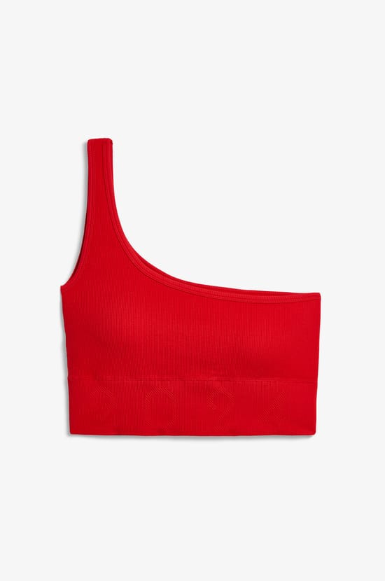 Brassière asymétrique côtelée - Maintien léger;${refinementColor}