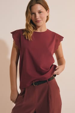 Cotton T-shirt with embroidered details;${refinementColor}