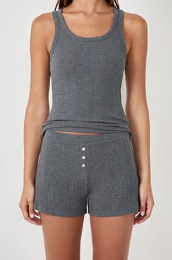 Straight-cut ribbed cotton pyjama shorts;${refinementColor}