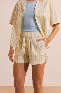 Short de pyjama en coton &agrave; rayures;${refinementColor}