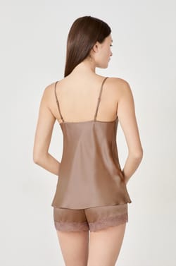Top de tirantes de seda con detalles de encaje;${refinementColor}
