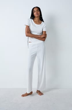 Cotton ribbed pyjama trousers;${refinementColor}