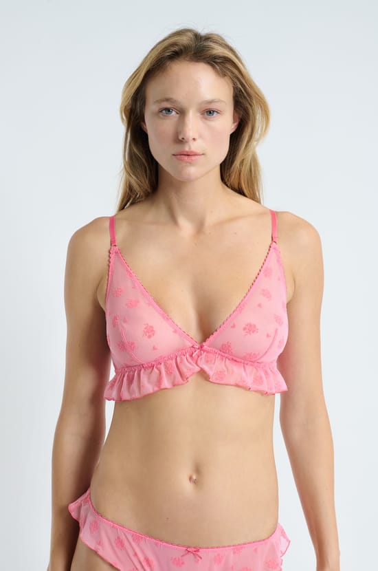 Flocked Tulle Triangle Bra;${refinementColor}