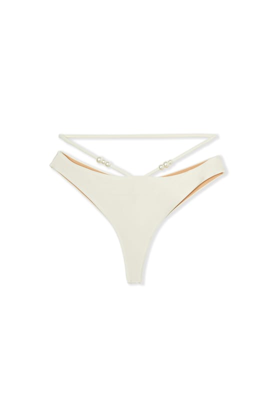 Satin high-leg Brazilian bikini bottom with pearls - Etam x H&ocirc;tel Mahfouf;${refinementColor}