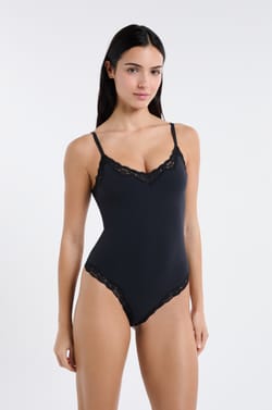 Bodysuit in Microfiber and Lace;${refinementColor}