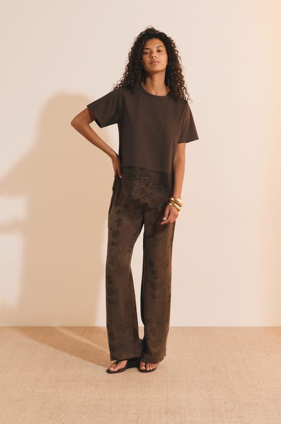 T-shirt asym&eacute;trique avec dentelle en coton;${refinementColor}