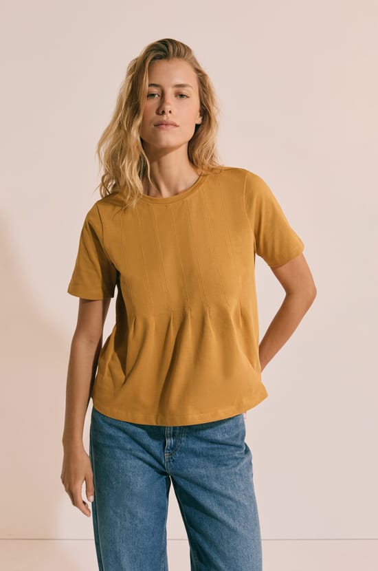 T-shirt pliss&eacute; &agrave; manches courtes en coton;${refinementColor}