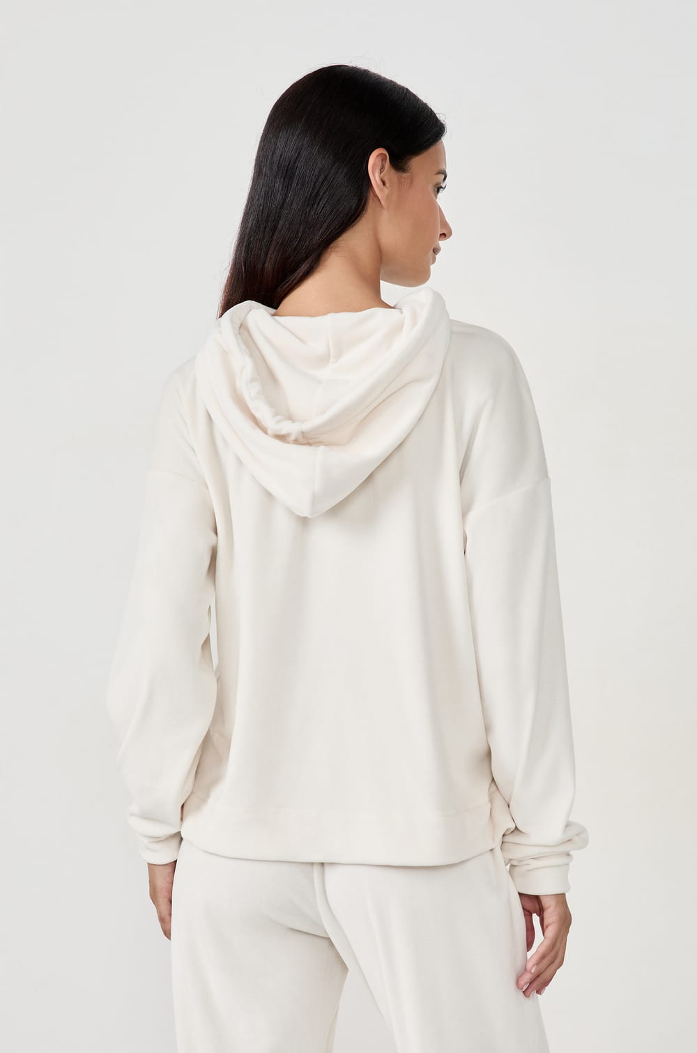 Velvet-effect Hooded Sweatshirt;${refinementColor}