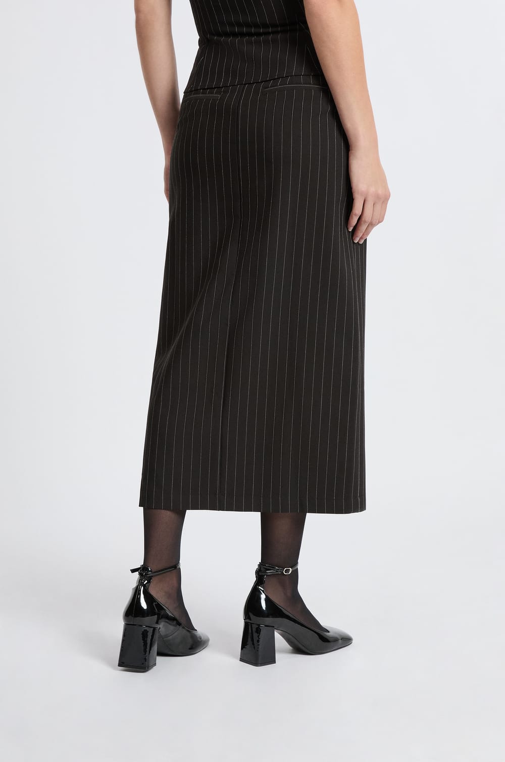 Jupe longue &agrave; rayures avec fente;${refinementColor}